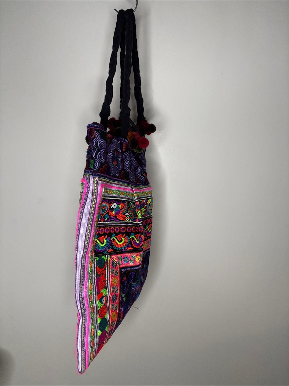 Vintage Embroidered Multi-Fabric Cotton Tote Bag Handmade in Thailand - Picture 7 of 8
